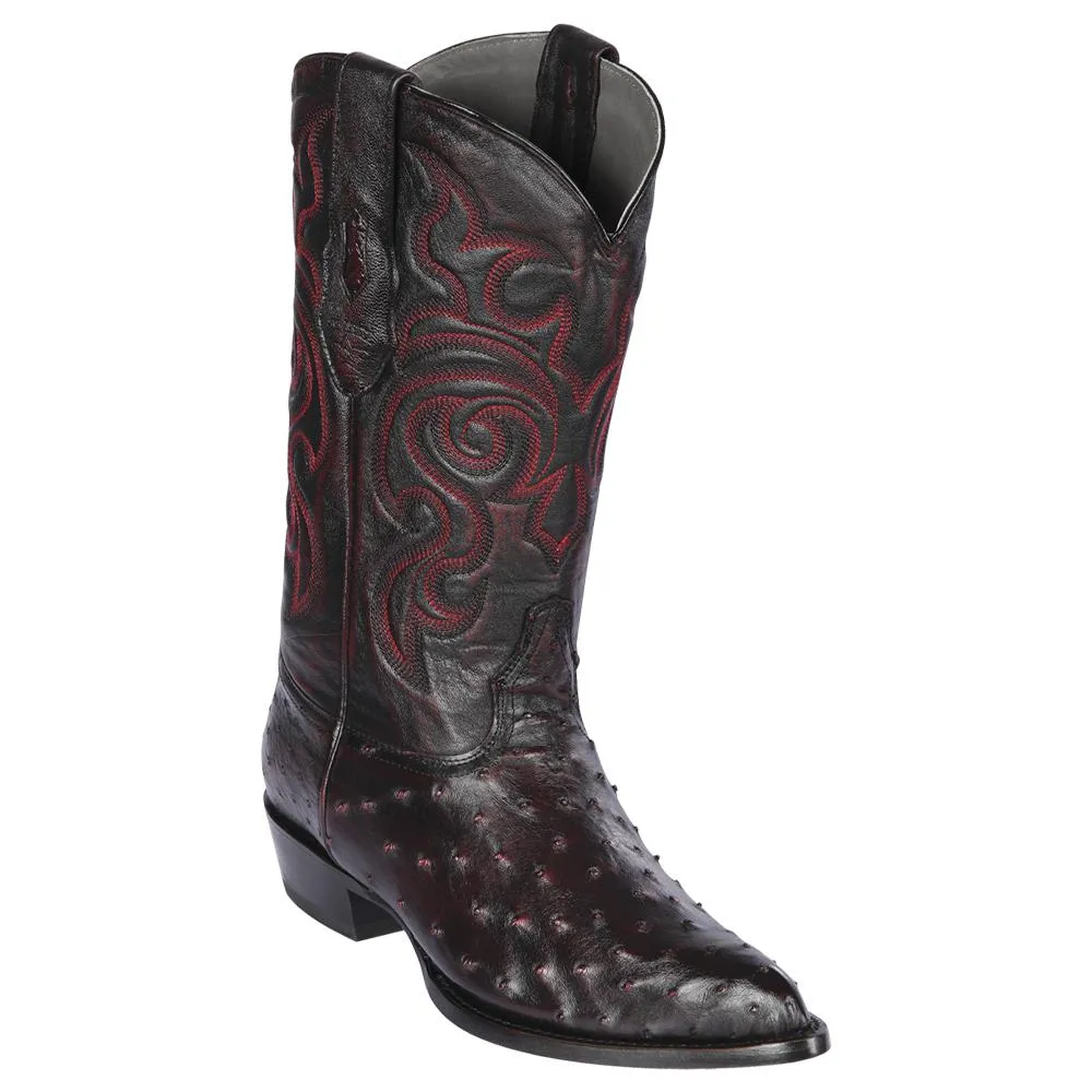 Los Altos Boots Mens #990318 J Toe | Genuine Full Quill Ostrich Boots | Color Black Cherry