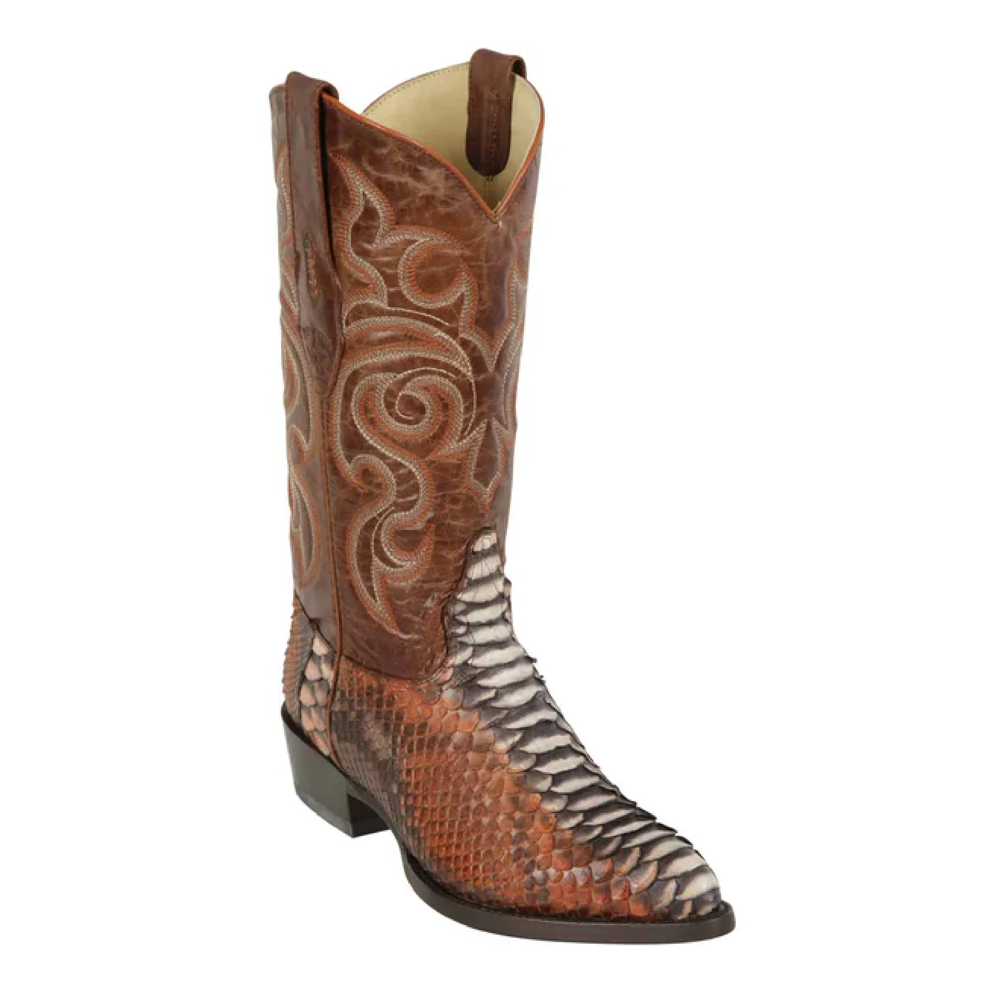 Los Altos Boots Mens #995788 J Toe | Genuine Python Boots | Color Bustic Cognac