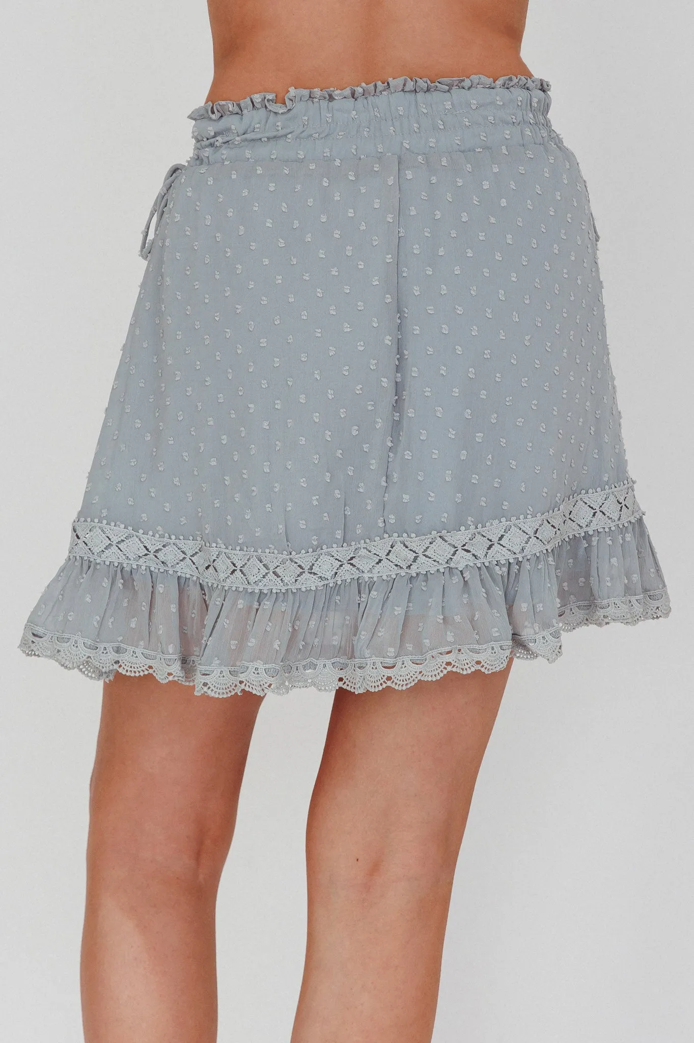 Louella Elasticated Waist Lace Trim Skirt Sage