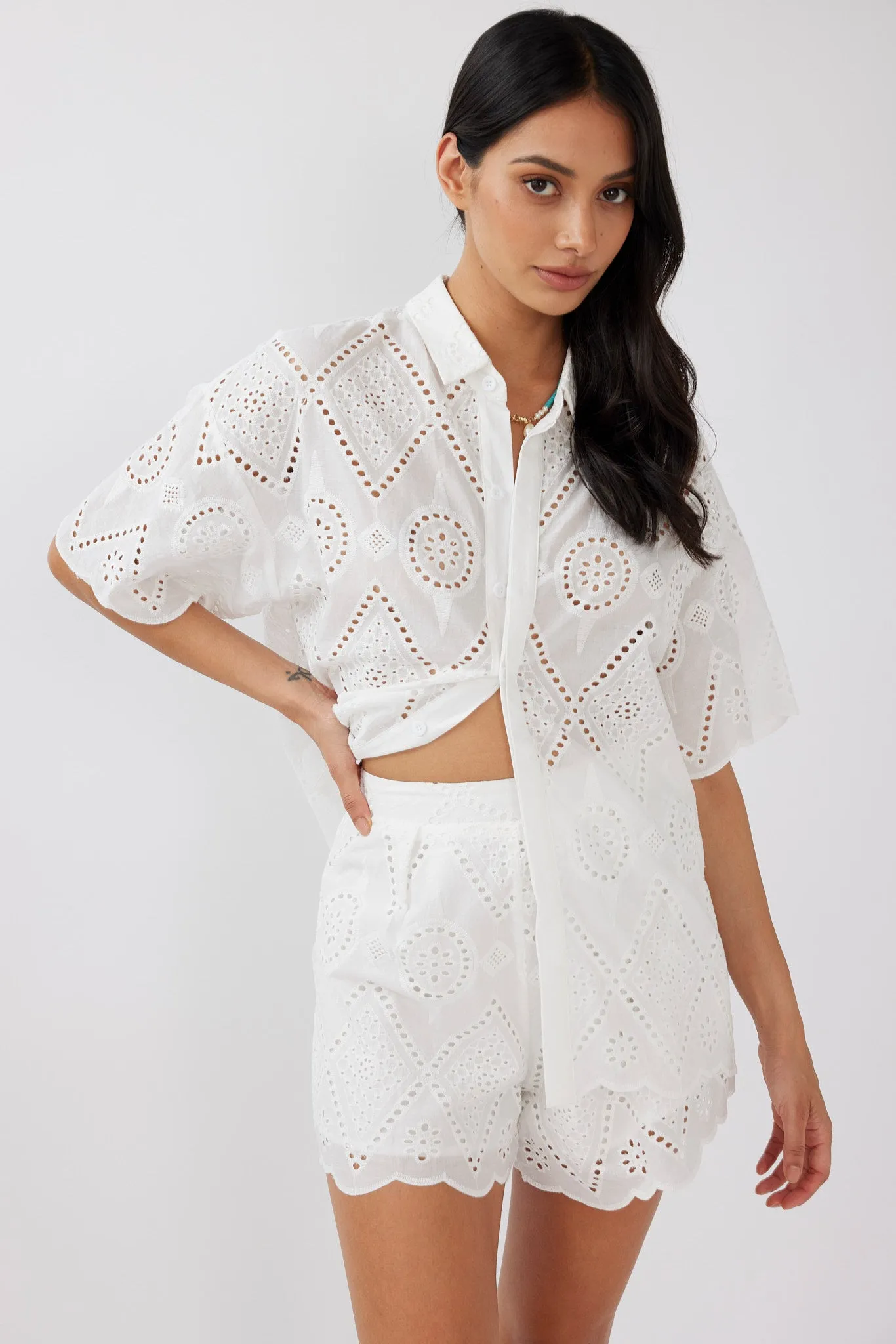 Love Again Eyelet Embroidery Shorts White