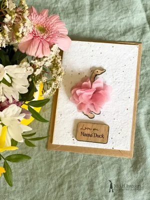 Love You Mama Duck - Mother's Day Card - Tutu Wearing Duck - Decorated Wooden Duck in Boots by Mrs H the Duck Lady