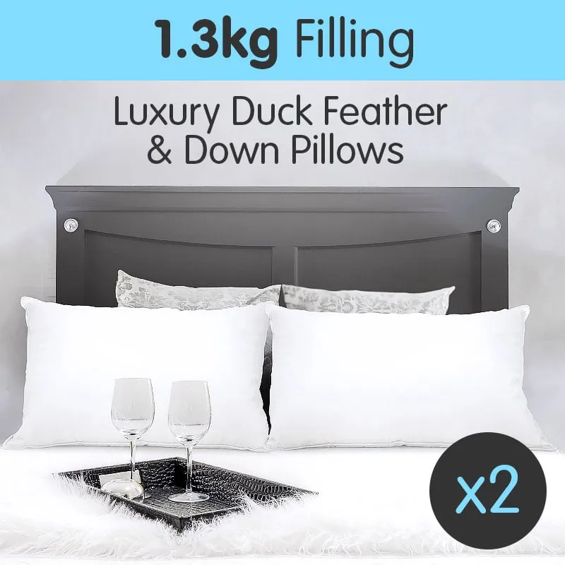 Luxury Duck Down Feather Pillows Twin Set, 1.3kg, Laura Hill