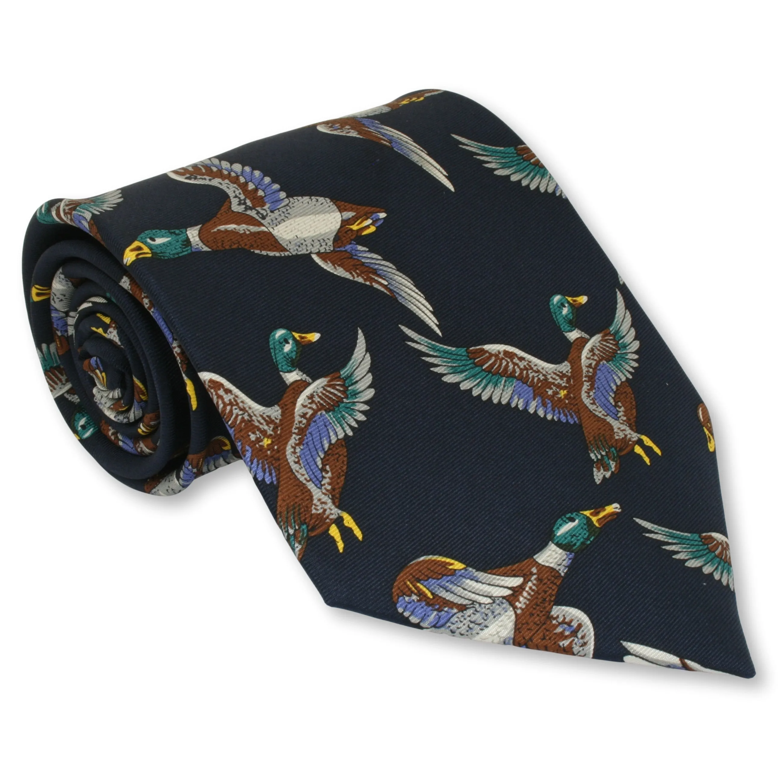 Mallard Duck Neck Tie 100% Silk Men’s Navy Blue Tie