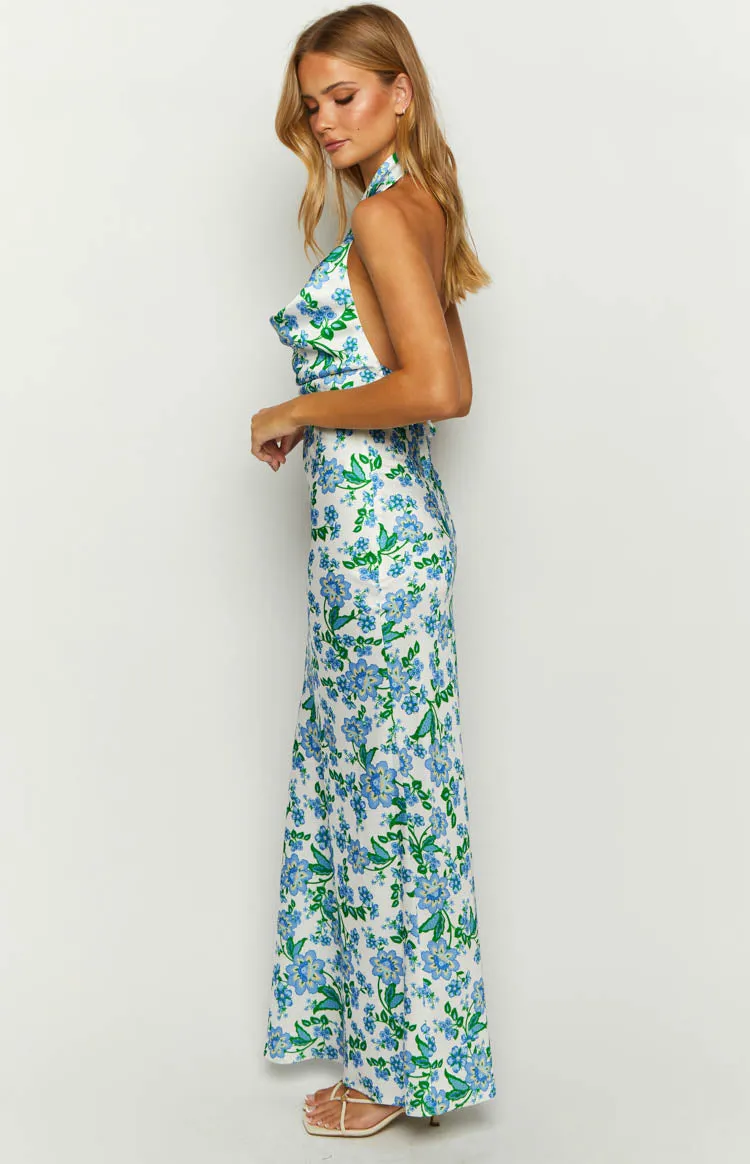 Marcella Blue Floral Formal Maxi Dress