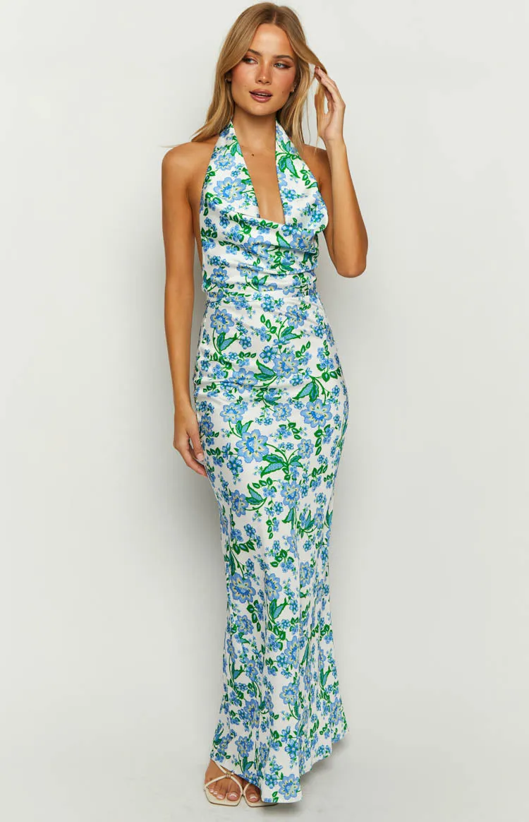 Marcella Blue Floral Formal Maxi Dress