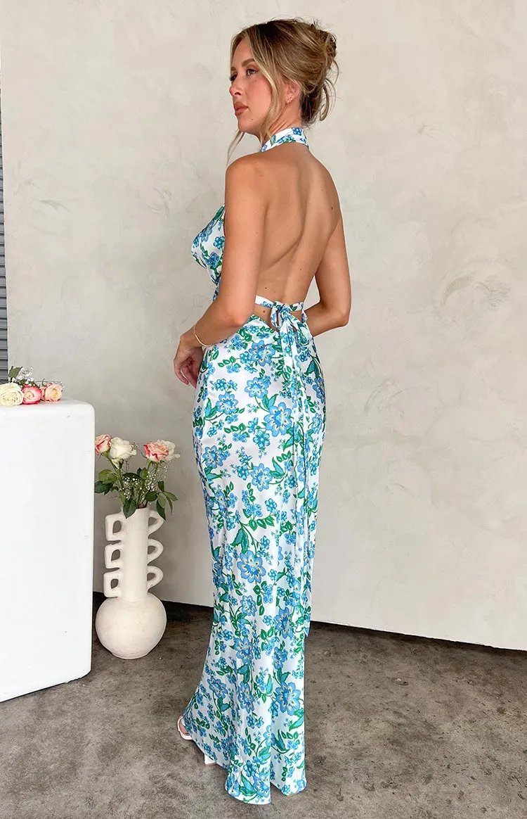 Marcella Blue Floral Formal Maxi Dress