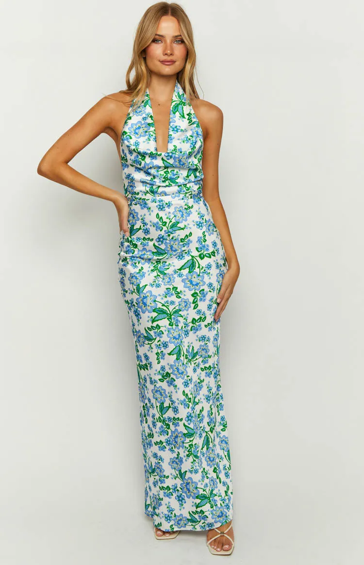 Marcella Blue Floral Formal Maxi Dress