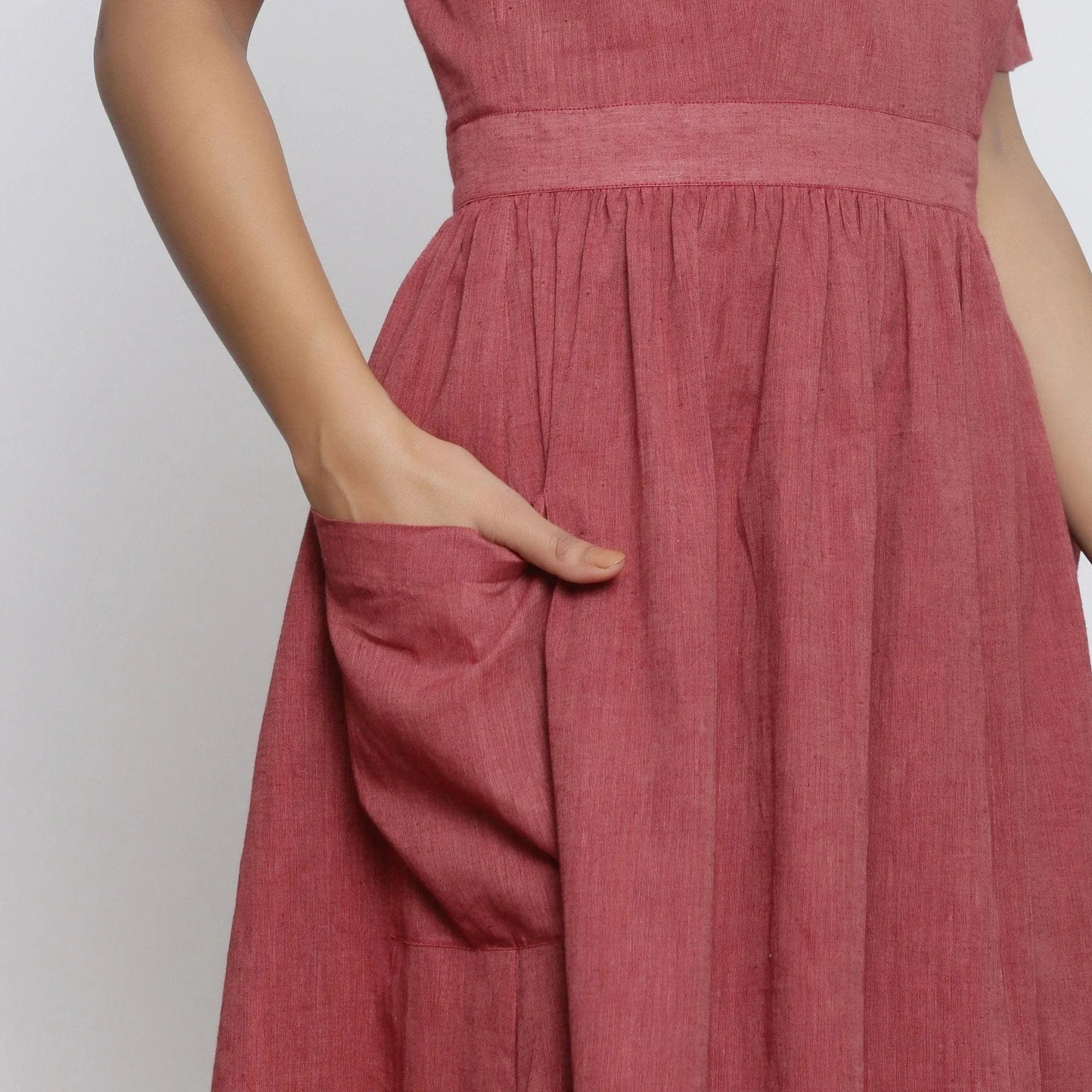 Maroon Cotton Muslin Backless Fit and Flare Knee Length Dress