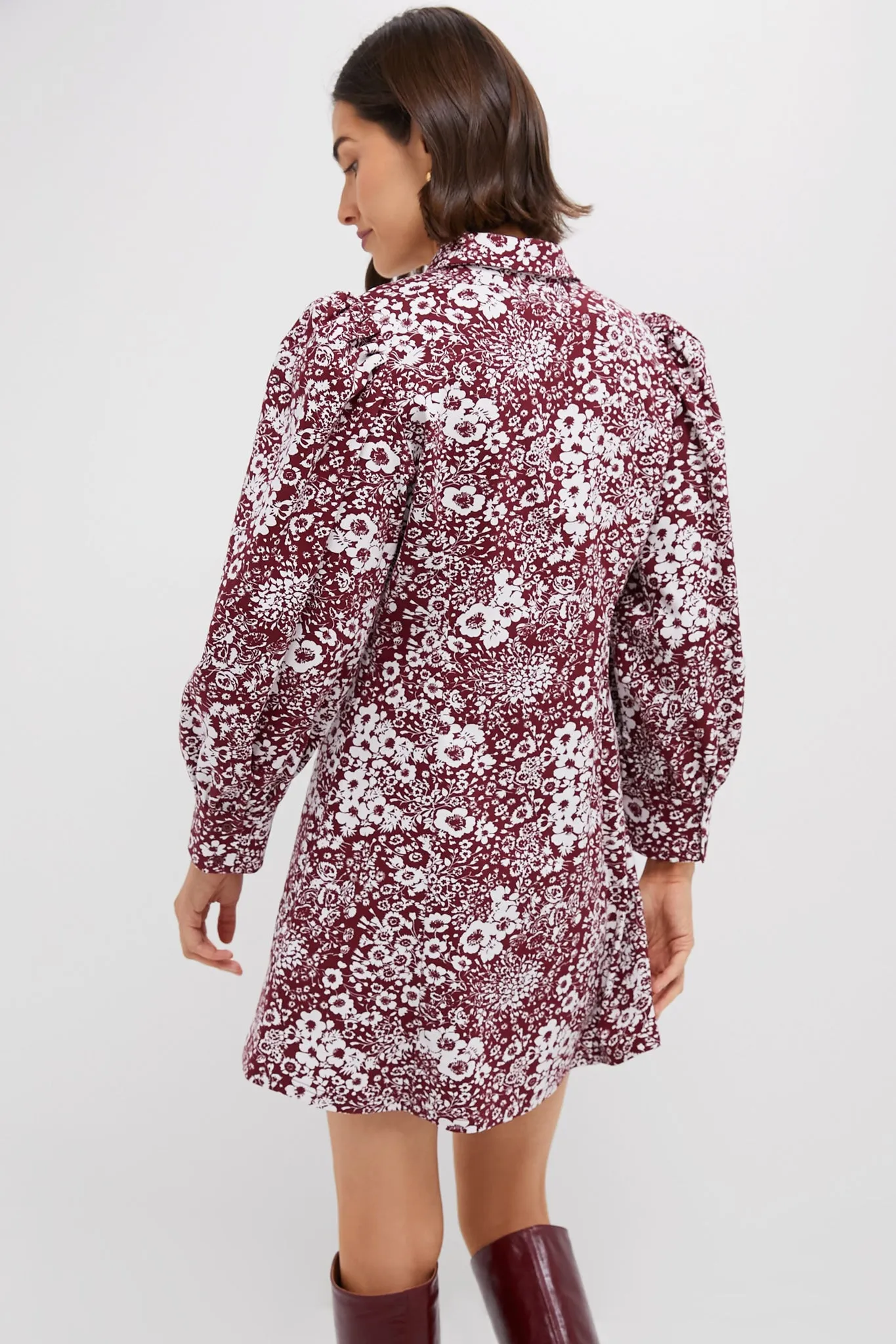 Maroon Floral Front Zip Begonia Mini Dress