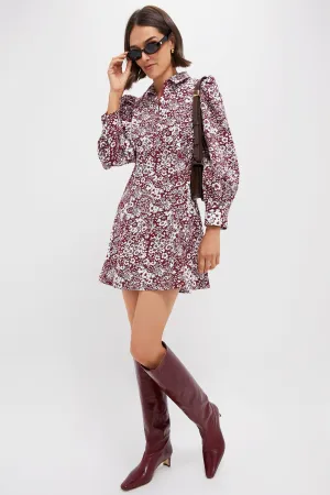 Maroon Floral Front Zip Begonia Mini Dress