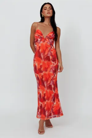 Marrakesh Gathered Bust Maxi Dress Print Orange