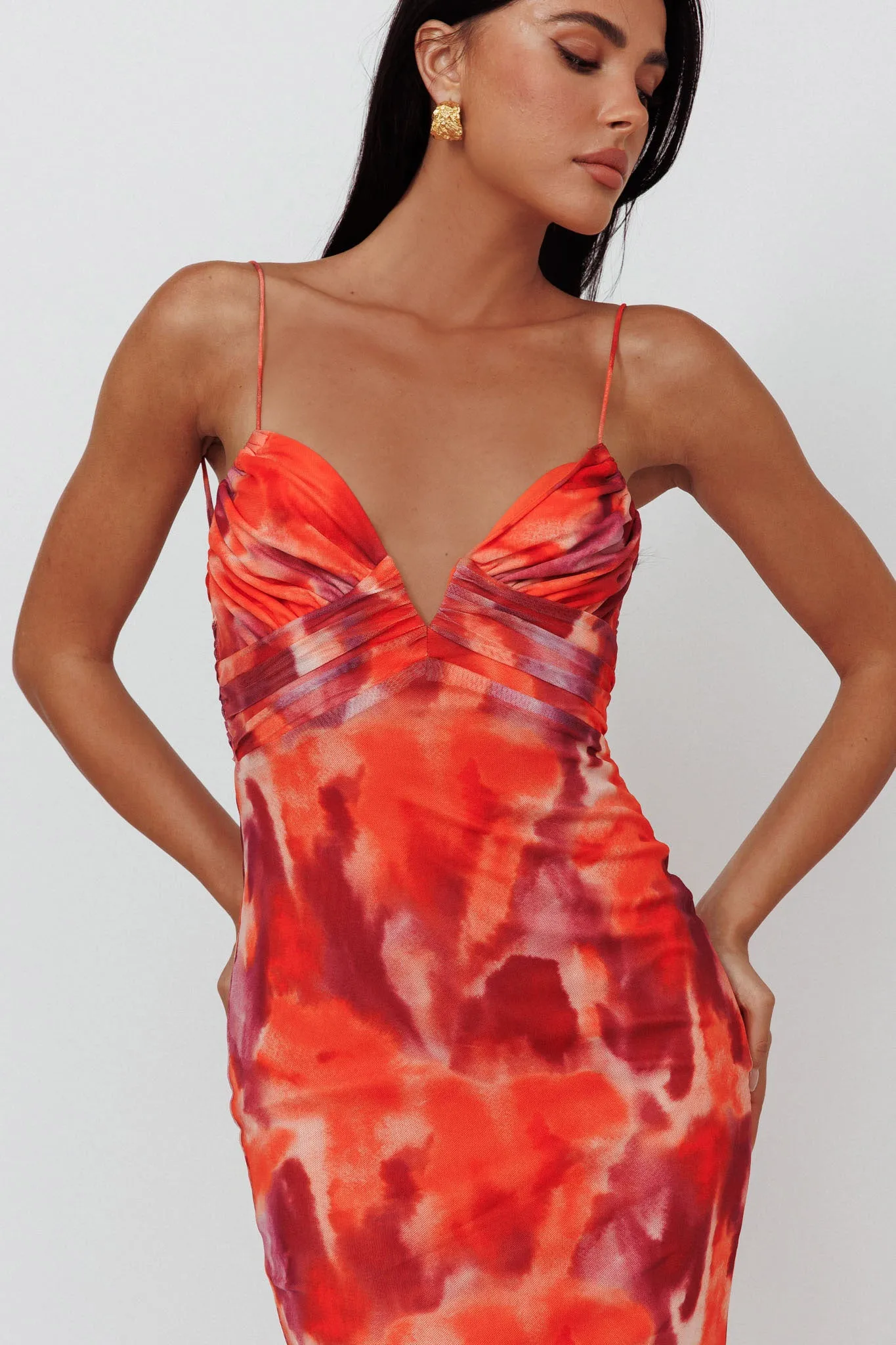 Marrakesh Gathered Bust Maxi Dress Print Orange