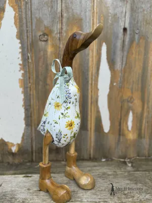 Martha the summer meadow decorated Wooden Duck in Boots by Mrs H the Duck Lady