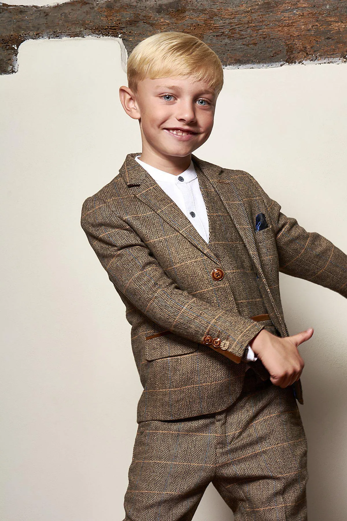 Matching Father & Son | Men’s TED Tan Tweed Check Three Piece Suit