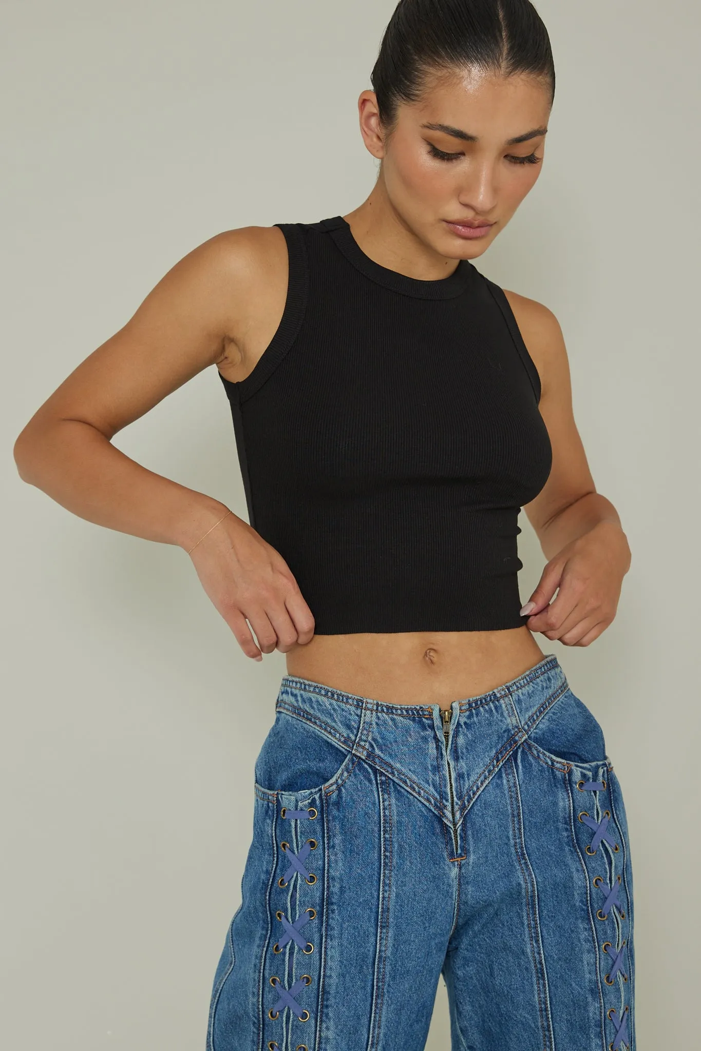 Mayra Crew Neck Crop Top Black