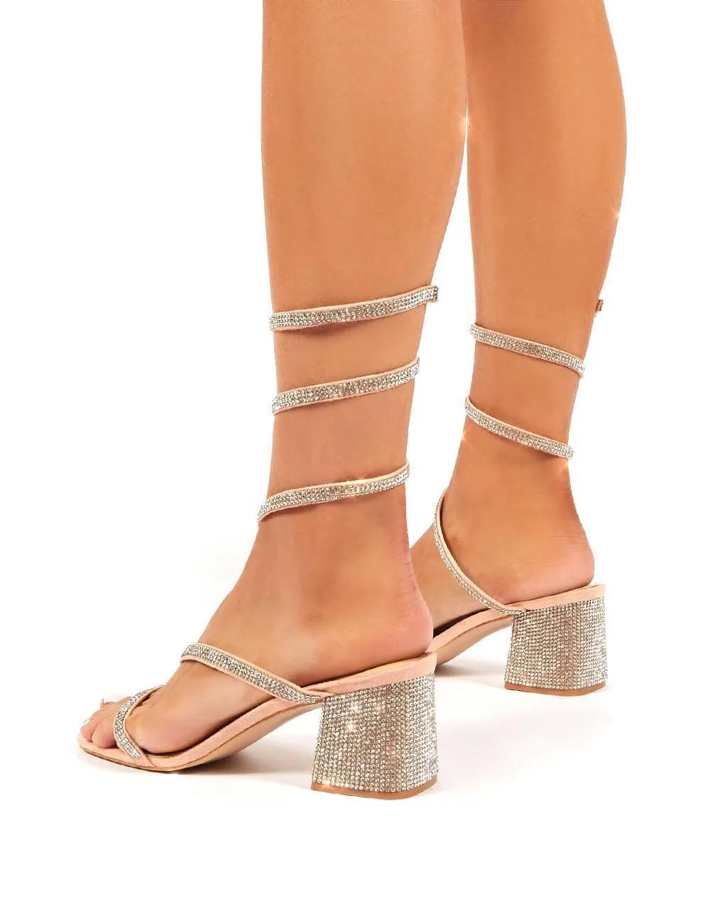 Meera Nude Wrap Around Ankle Mid Block Heels