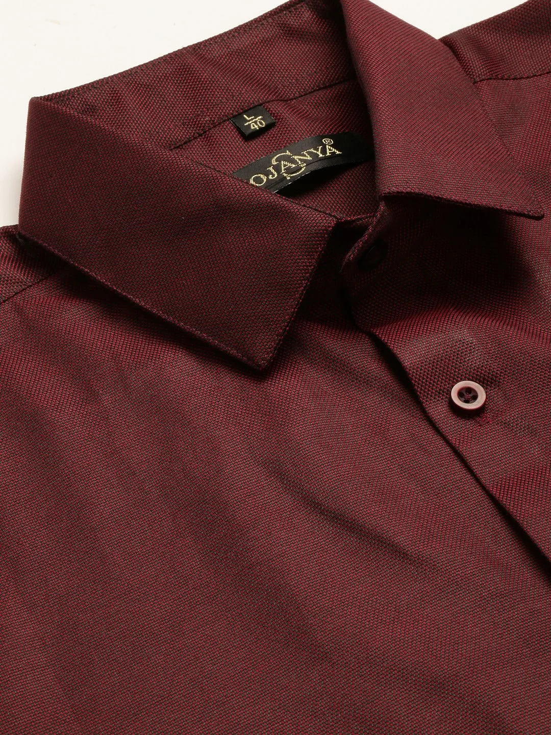 Men's Cotton Burgundy Self Design Classic Formal Shirt - Sojanya