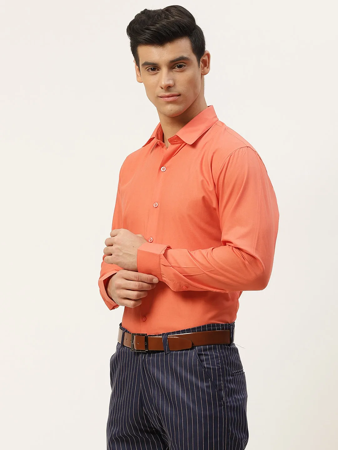 Men's Cotton Orange Classic Formal Shirt - Sojanya