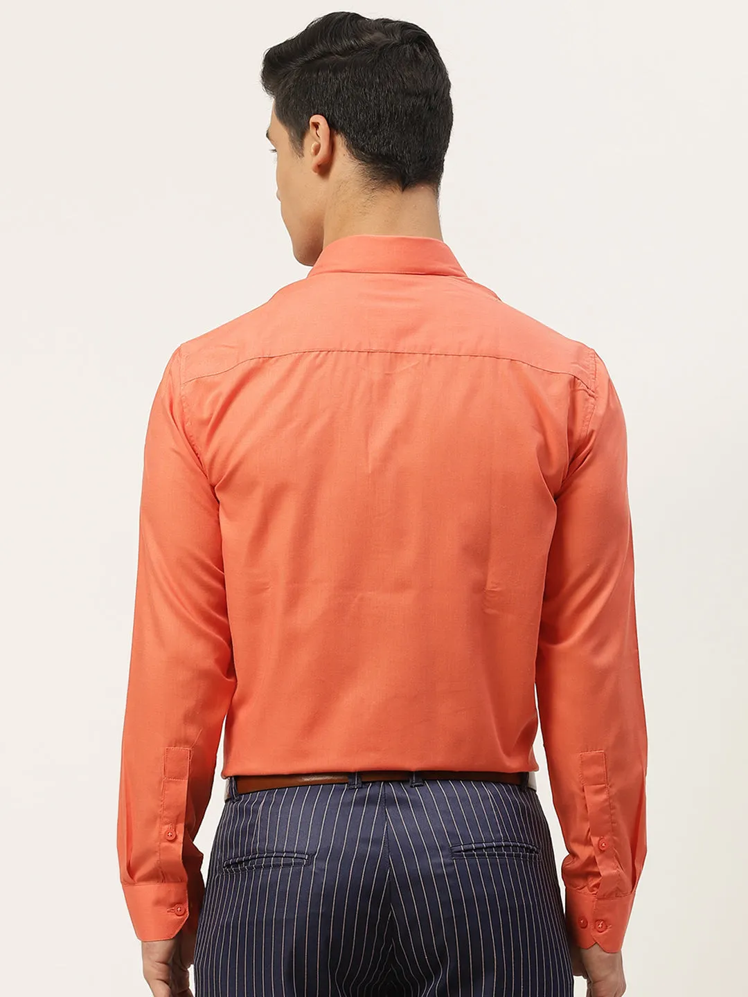 Men's Cotton Orange Classic Formal Shirt - Sojanya