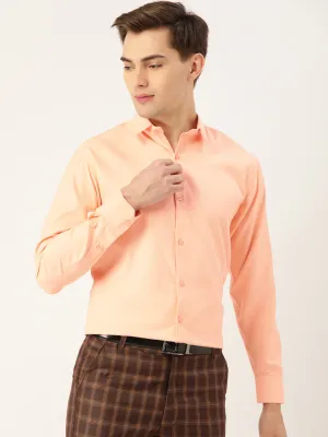 Men's Cotton Peach Self Design Classic Formal Shirt - Sojanya