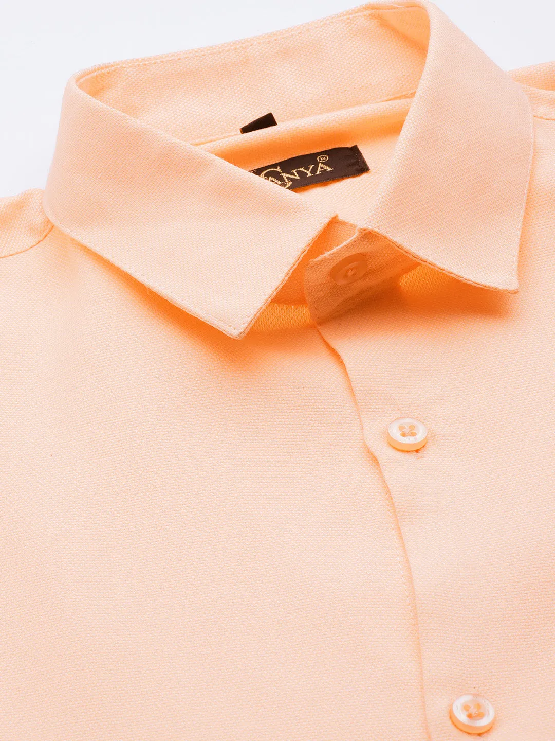 Men's Cotton Peach Self Design Classic Formal Shirt - Sojanya