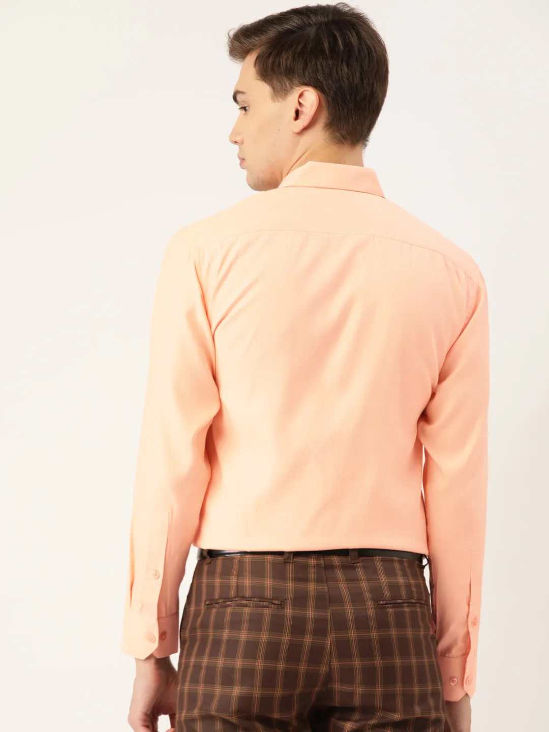 Men's Cotton Peach Self Design Classic Formal Shirt - Sojanya