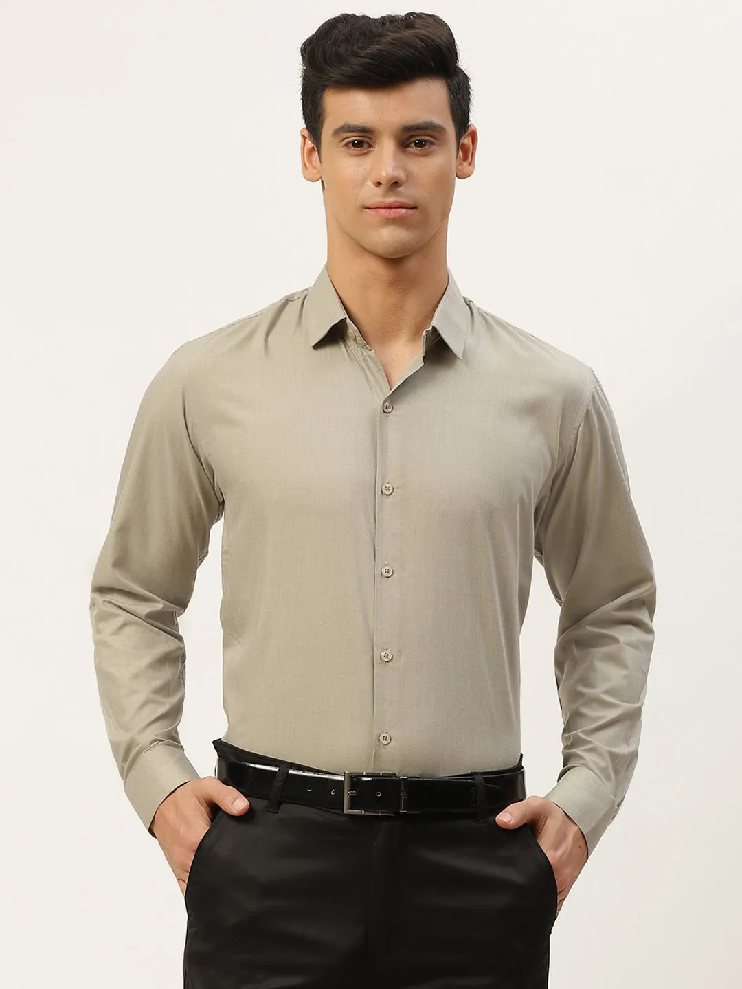 Men's Cotton Pista Green Classic Formal Shirt - Sojanya