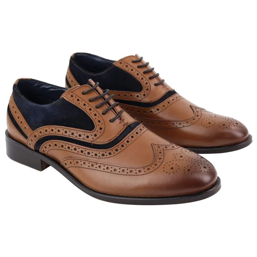 Mens Full Leather Suede Laced Oxford Brogues Smart Casual Formal Gatsby