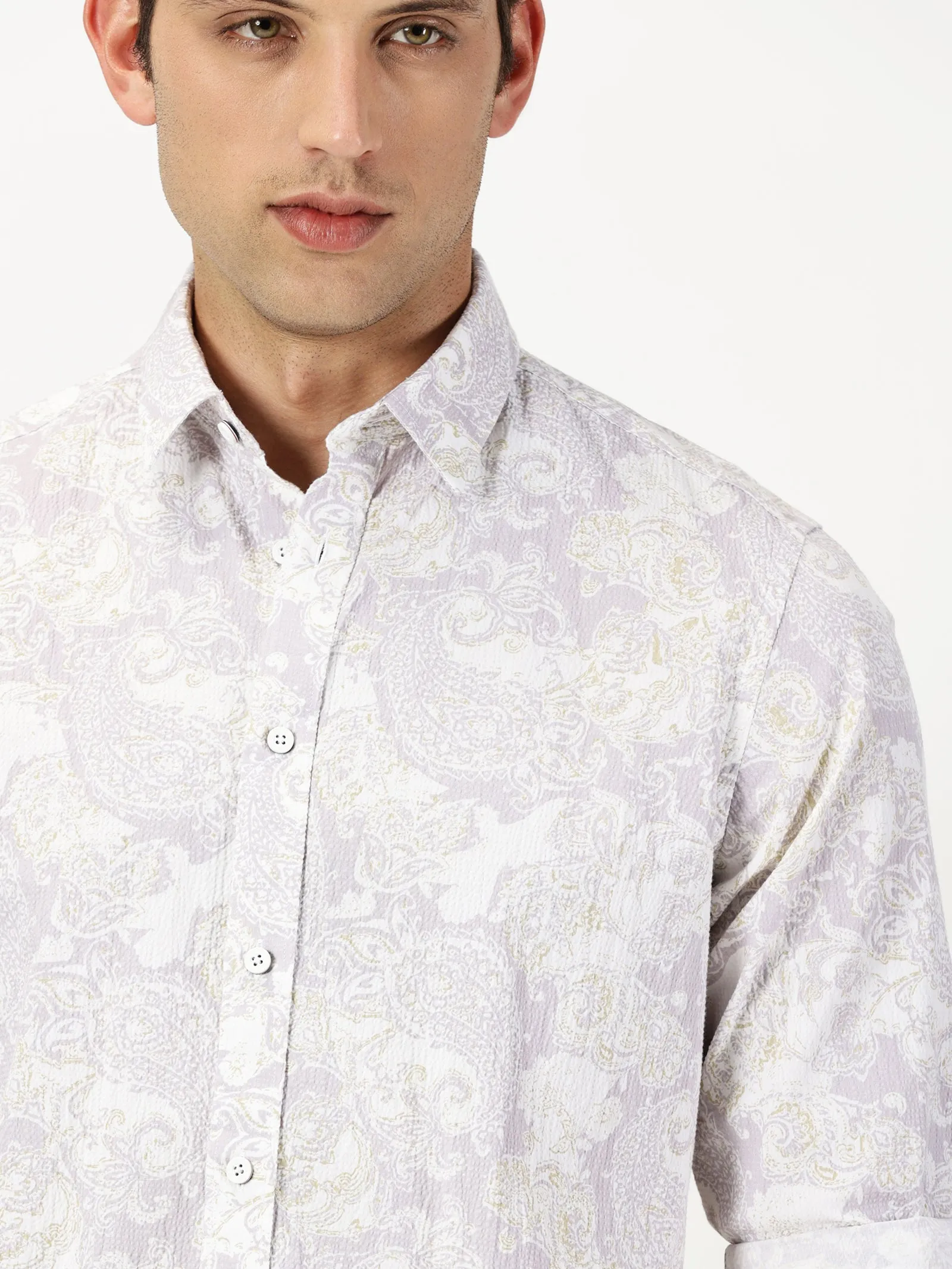 MEN'S PINK PRINT SLIM FIT SHIRT