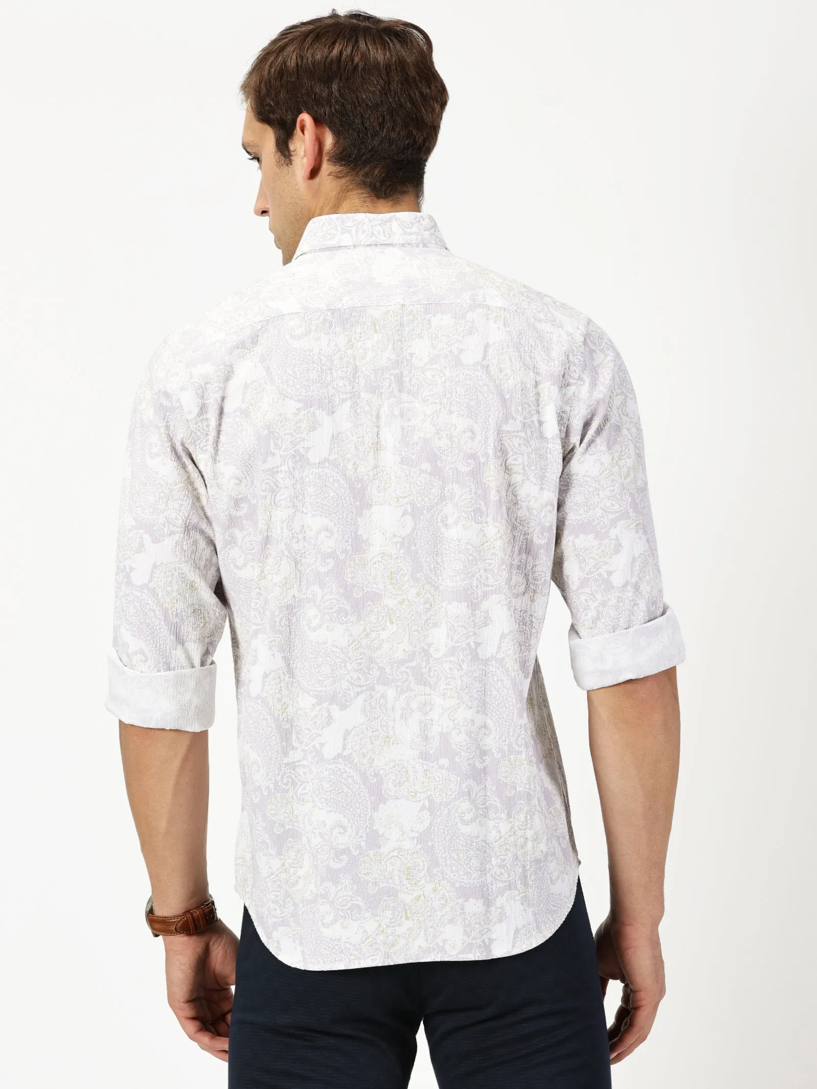 MEN'S PINK PRINT SLIM FIT SHIRT