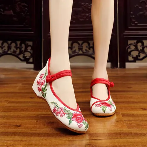 Merendy Arrosa Handmade Embroidered Canvas Mary Jane Ballet Flats