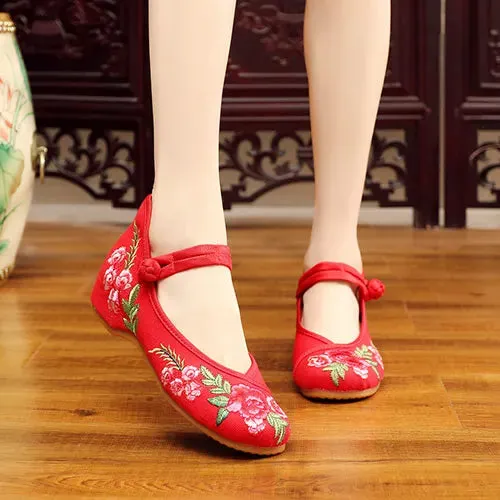 Merendy Arrosa Handmade Embroidered Canvas Mary Jane Ballet Flats