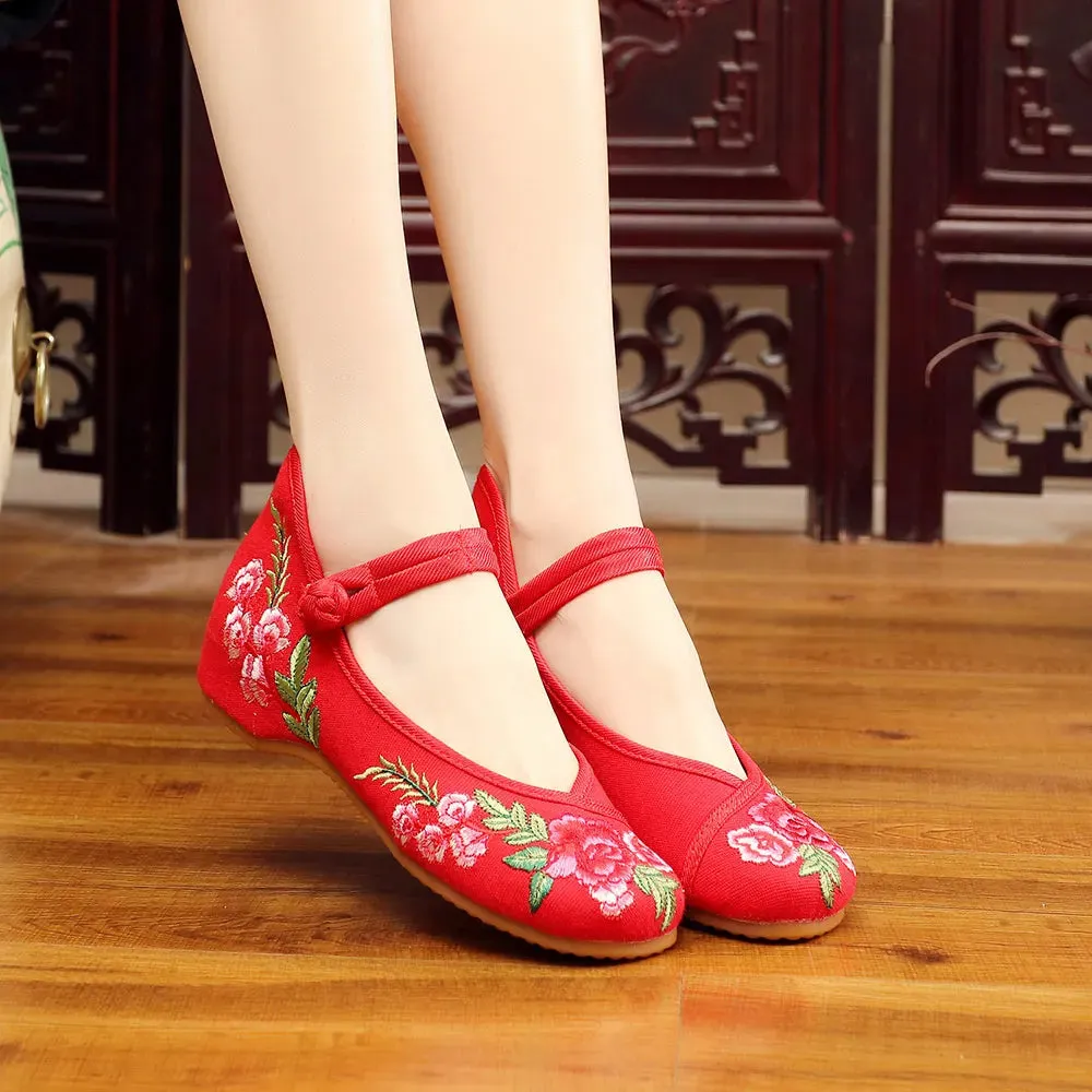 Merendy Arrosa Handmade Embroidered Canvas Mary Jane Ballet Flats