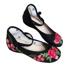 Merendy Arrosa Handmade Embroidered Canvas Mary Jane Ballet Flats