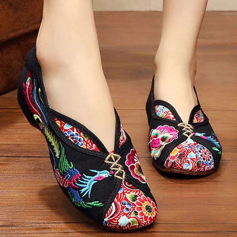 Merendy Arrosa Handmade Embroidered Canvas Mary Jane Ballet Flats