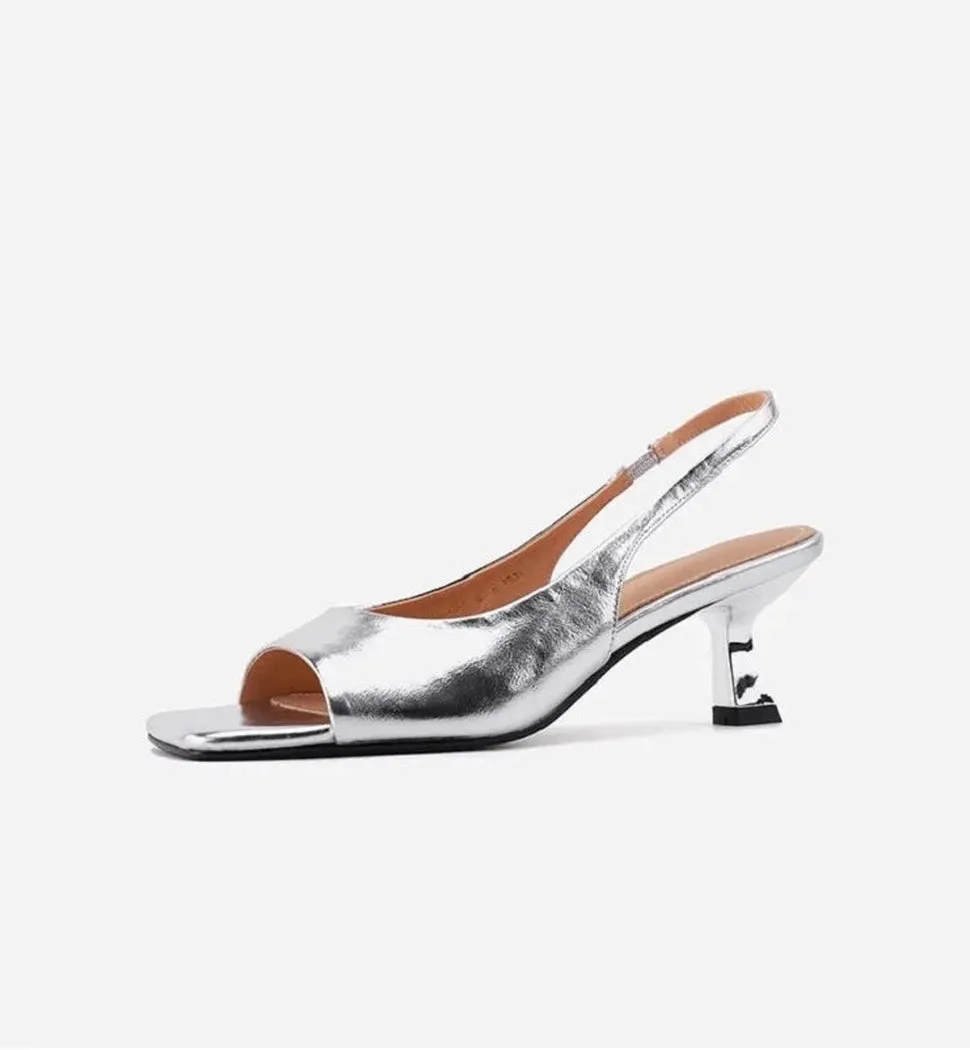 Merendy Loloa Slingback Silver Gold Kitten Heel Pumps