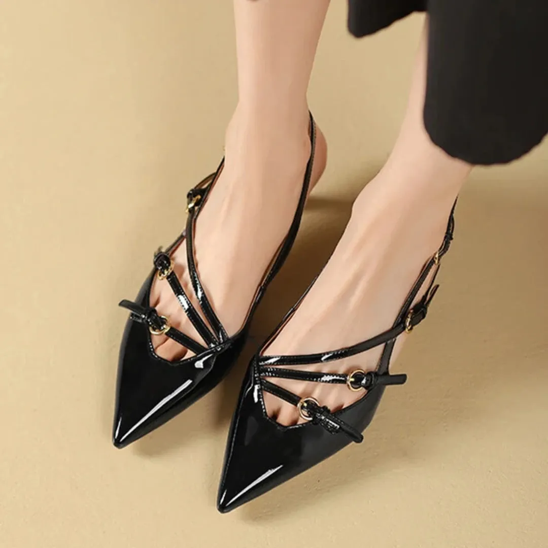 Merendy Romano Kitten Heel pointed toe buckle Strap pumps