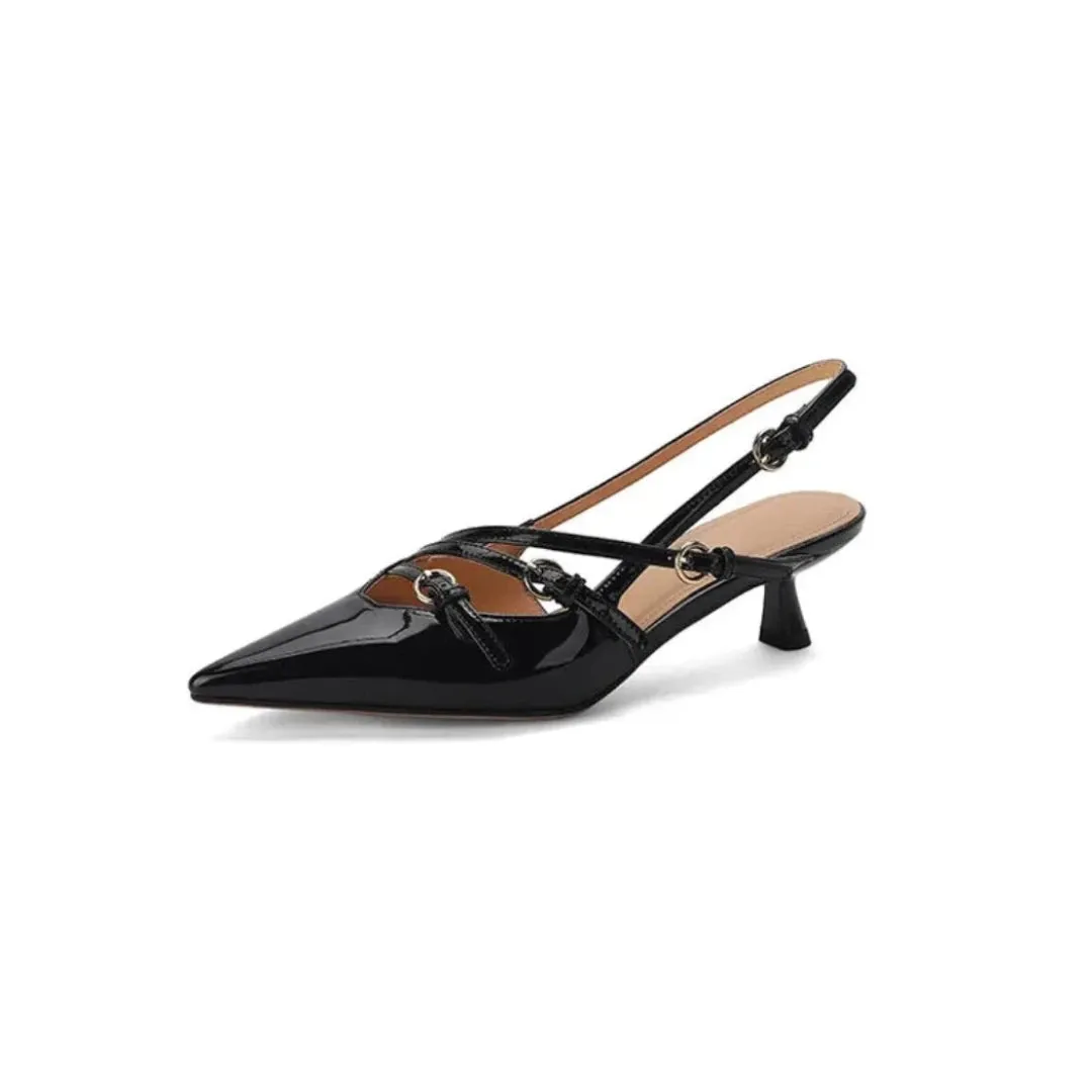 Merendy Romano Kitten Heel pointed toe buckle Strap pumps