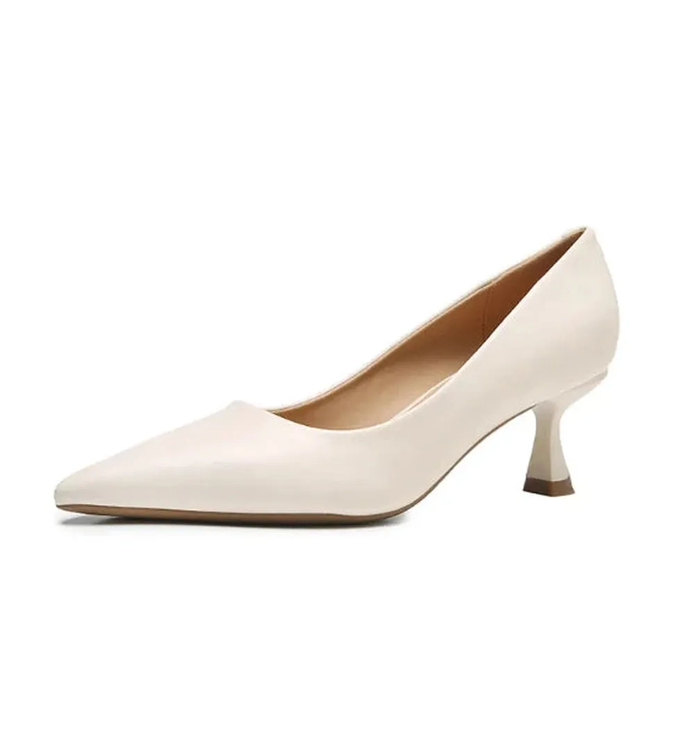 Merendy Torta Pointed Toe Kitten Heels Slip-on  creamy Pumps