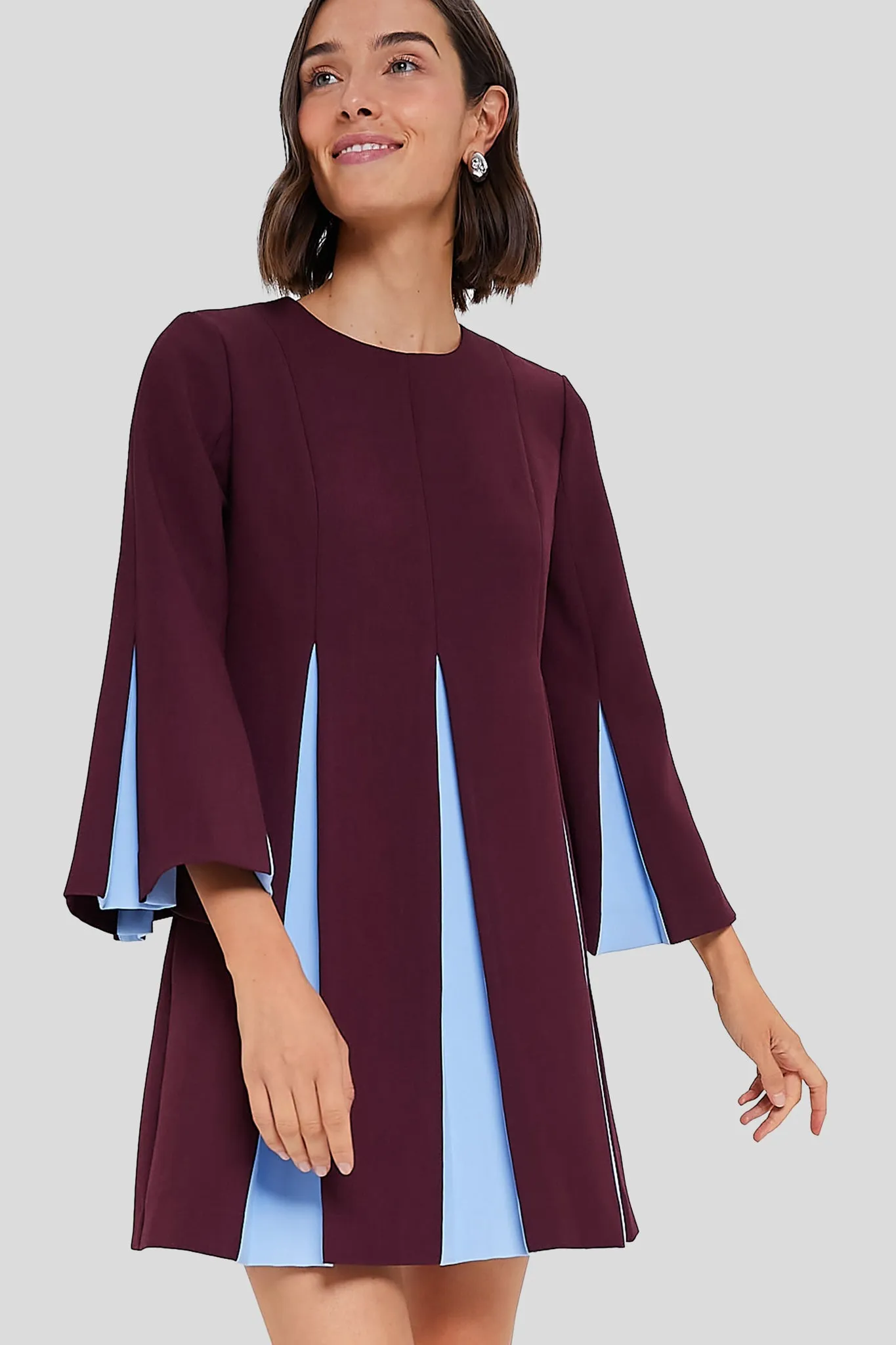 Merlot and Sky Blue Long Sleeve Griffiths Dress