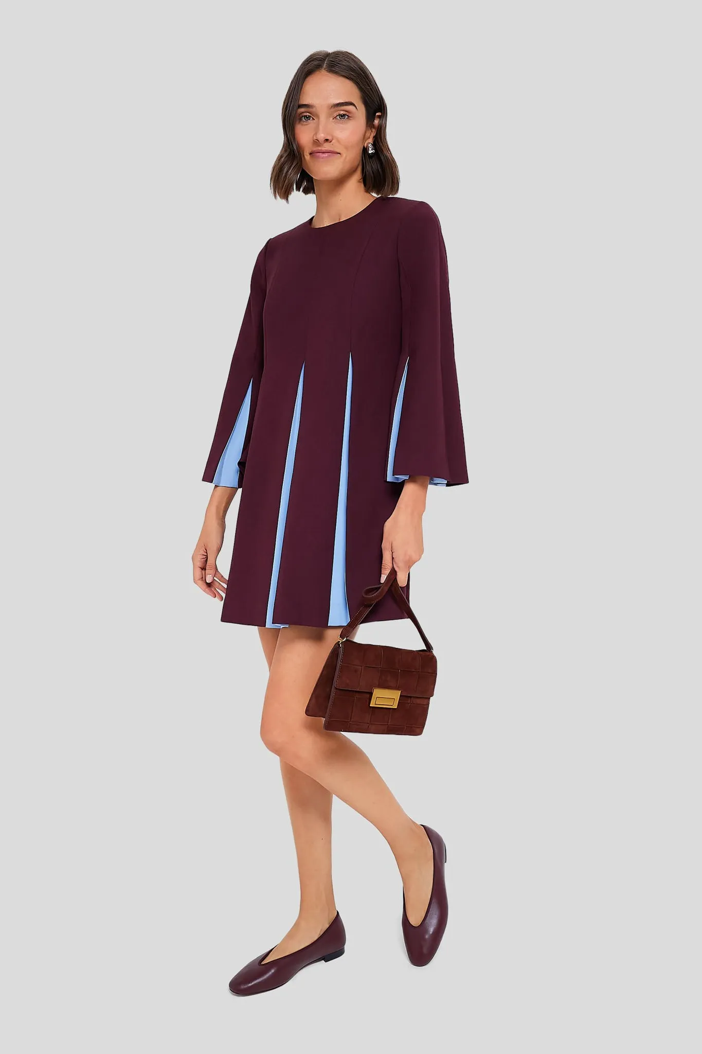 Merlot and Sky Blue Long Sleeve Griffiths Dress