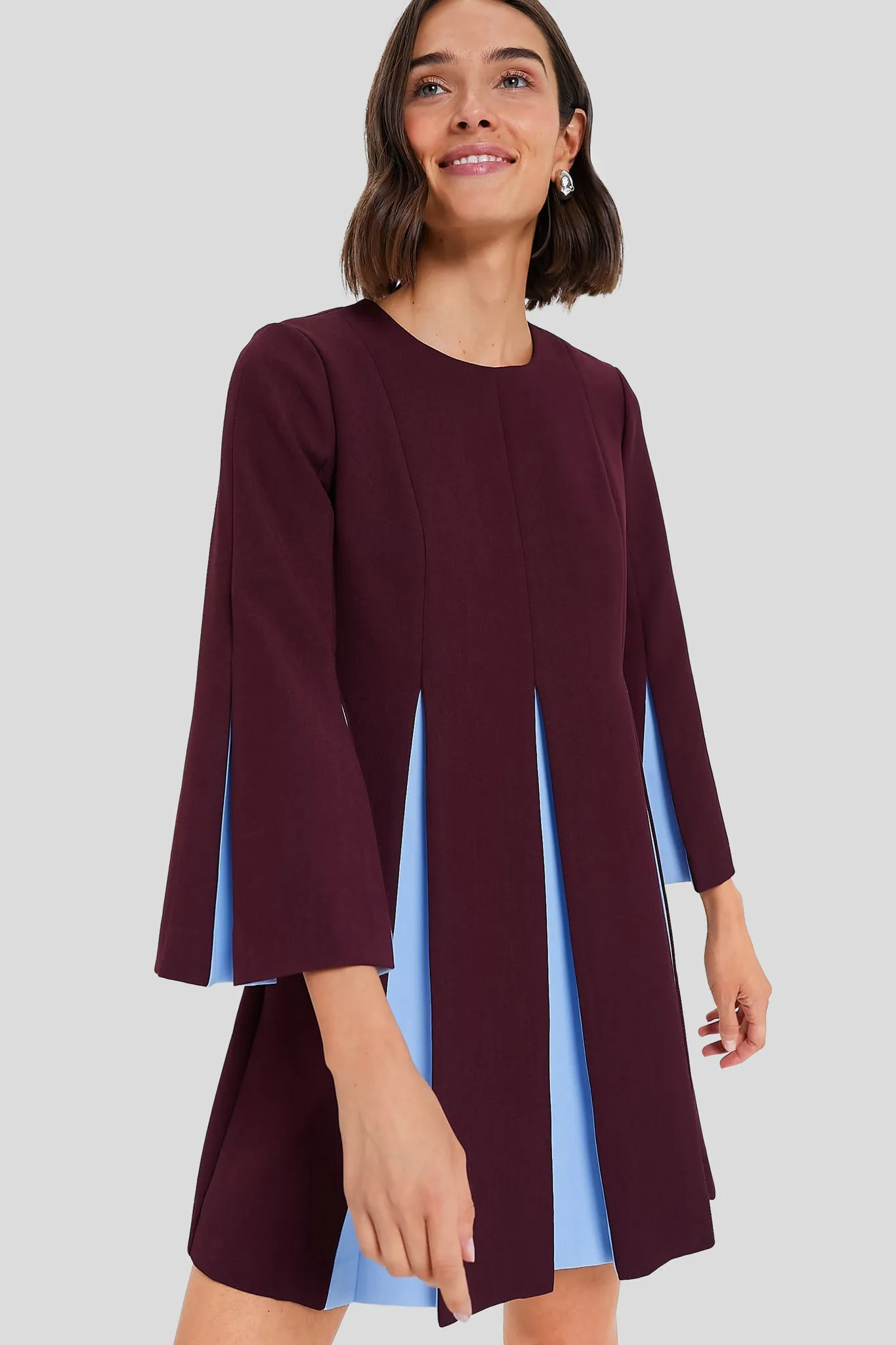 Merlot and Sky Blue Long Sleeve Griffiths Dress