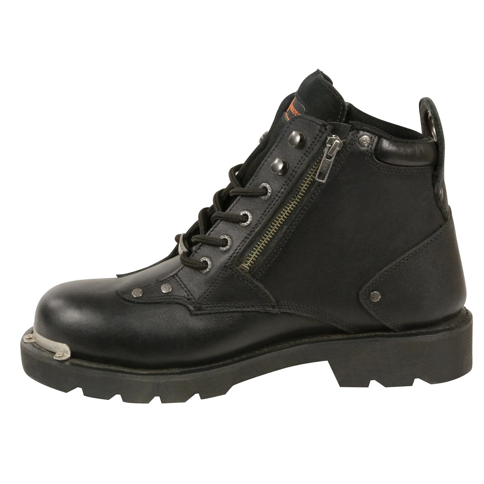 Milwaukee Leather MBM103 Men's Black Leather Lace-Up Motorcycle Boots w/ Dual Side Zipper Entry