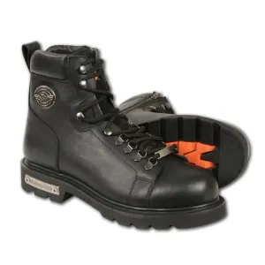 Milwaukee Leather Men's Black Leather Lace-Up Motorcycle Rider Boots with Side Zipper MBM100