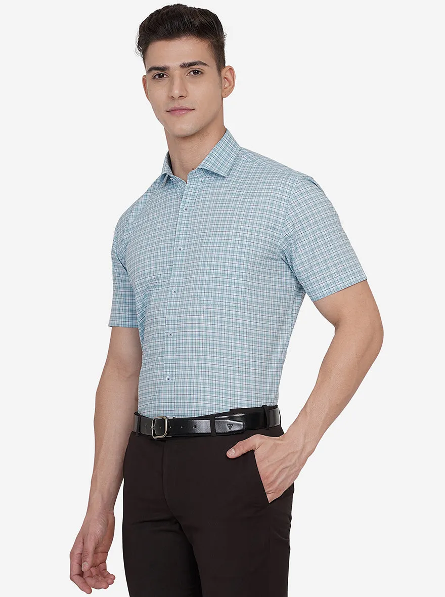 Mint Blue Checked Regular Fit Formal Shirt | JadeBlue