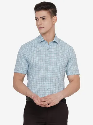 Mint Blue Checked Regular Fit Formal Shirt | JadeBlue