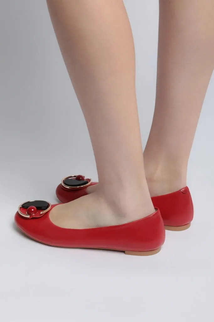 Modern Geometric Ballet Flats - Red