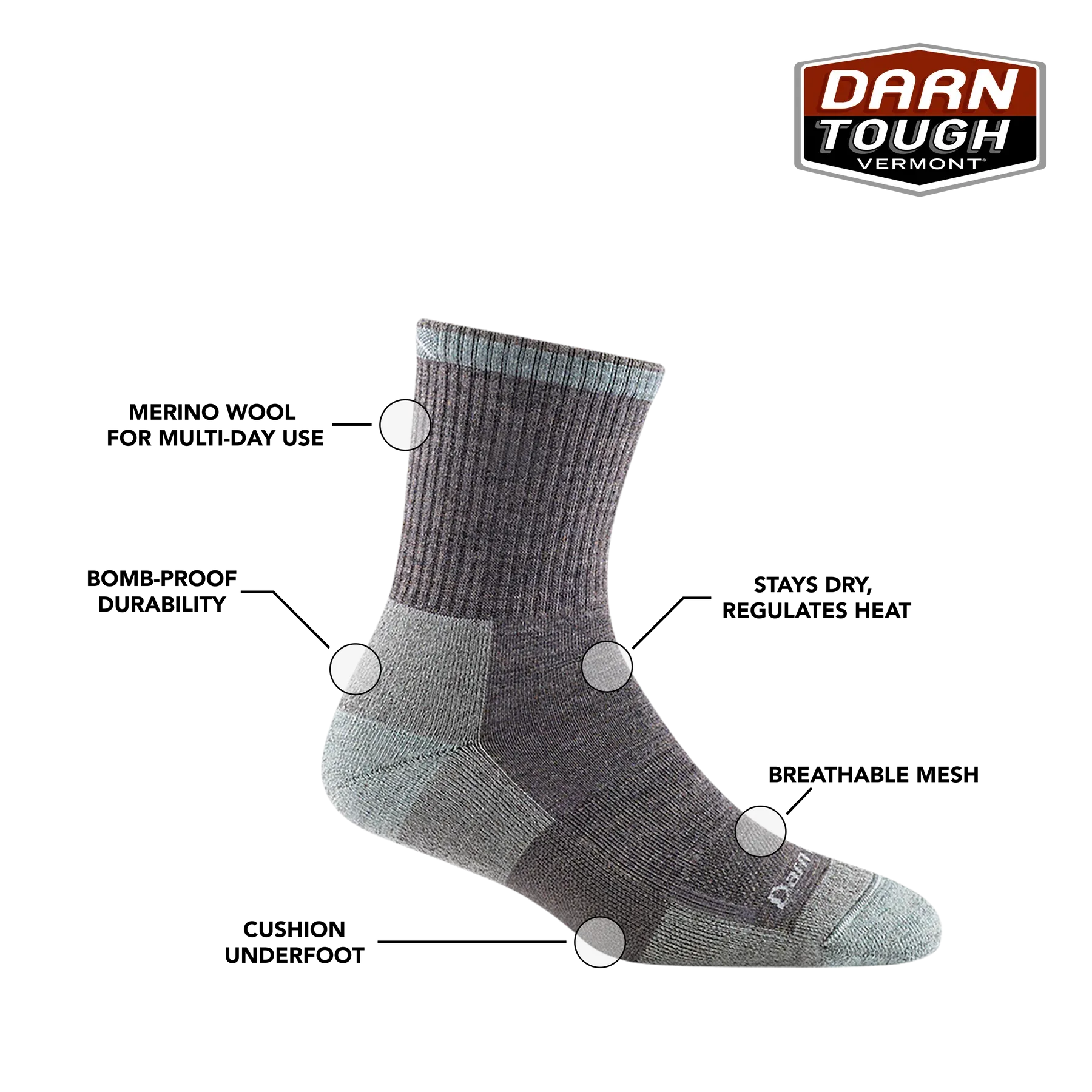 Mollie Beattie Micro Crew Midweight Work Sock w/ Cushion (Women's) - D2200W