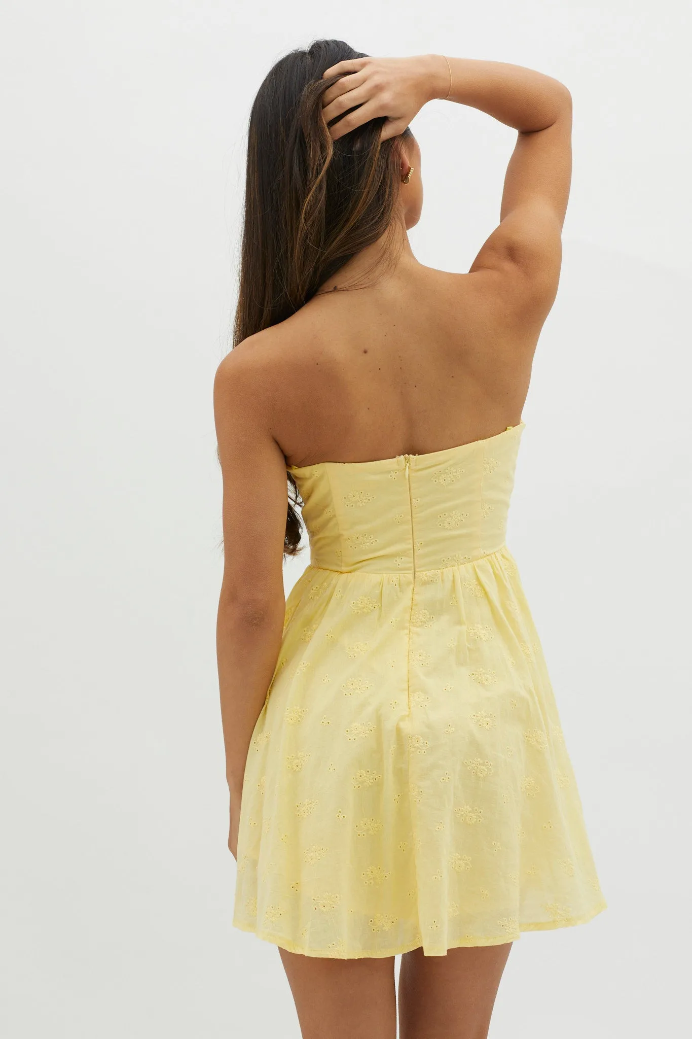 Mon Petit Lace-Up Bodice Mini Dress Yellow