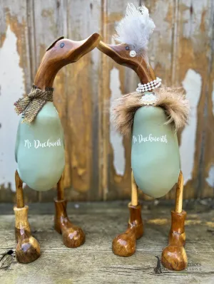 Mr and Mrs Duck - Decorated Wooden Duck in Boots by Mrs H the Duck Lady